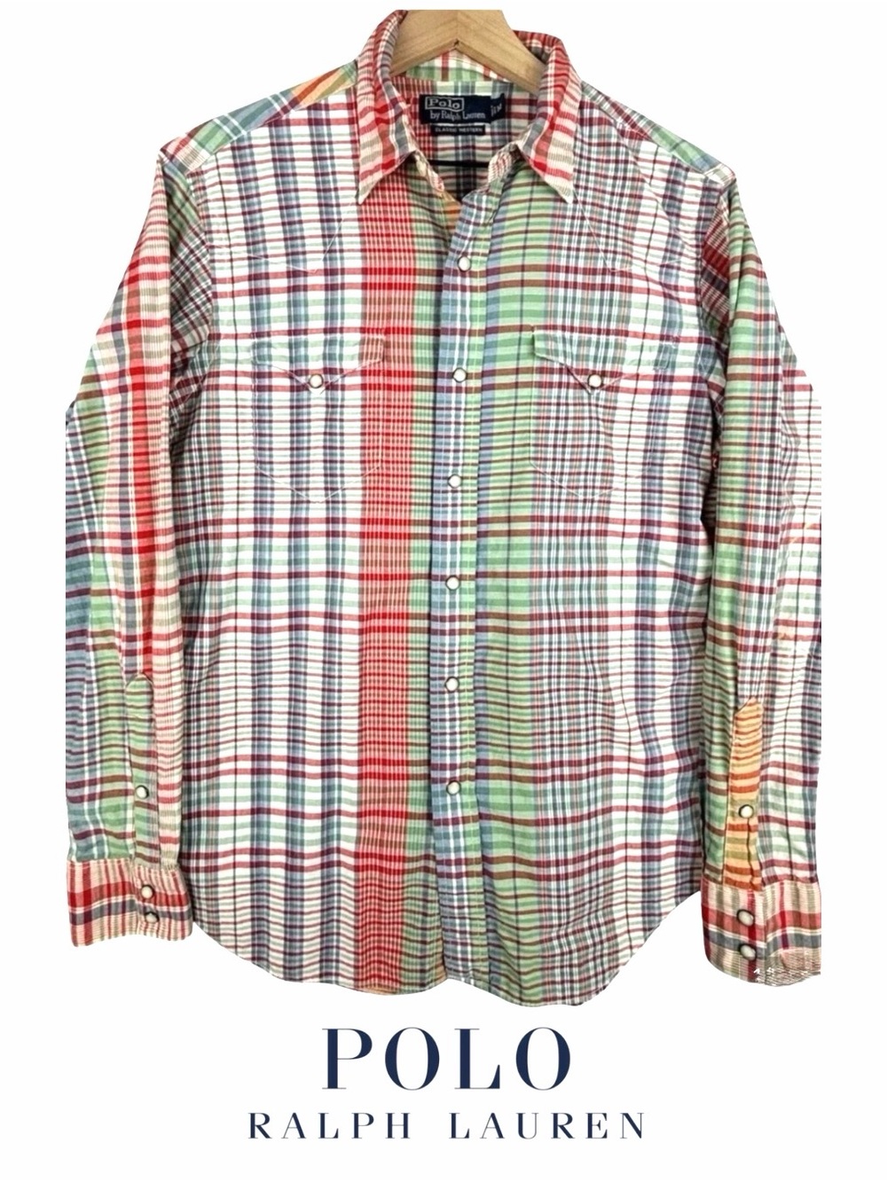 NWT - Polo by Ralph Lauren Multicolor Plaid Western Snap Shirt, XL